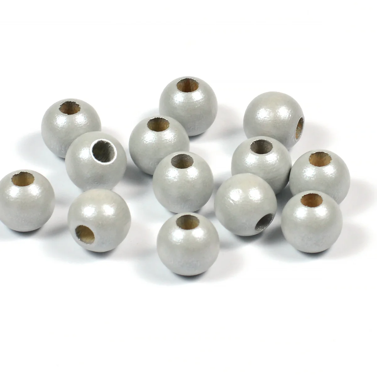Träpärlor, 8mm, shiny-ljusgrå, 60st - Bild 2